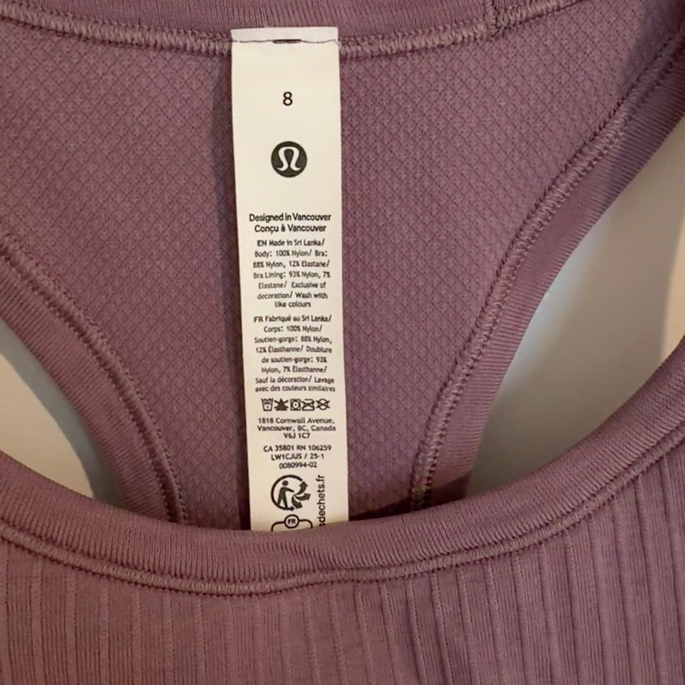 ❌SOLD❌NWOT Lululemon Ebb to Street Razorback Cropped Tank Top Size 8 - Picture 3 of 4